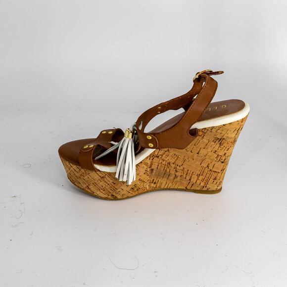G.I.L.I. Kate Tassel Wedge Sandals US Size 5.5 Leather Cork Platform NEW - Picture 9 of 15
